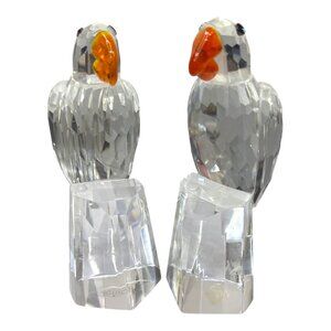 Shannon Crystal Parrot Figurines Pair Lot of 2  Signed Paperweight Lovebird Art